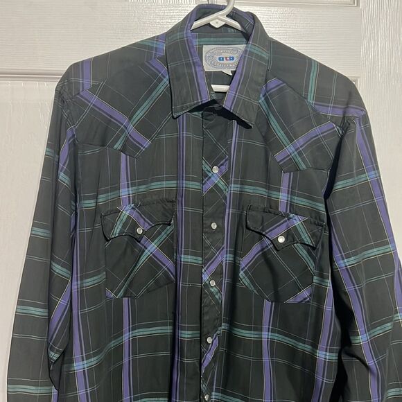 🔥🔥 ATB WESTERN PEARL SNAP SHIRT - Black/Purple/Green - Good Condition - Sz L - Picture 2 of 10